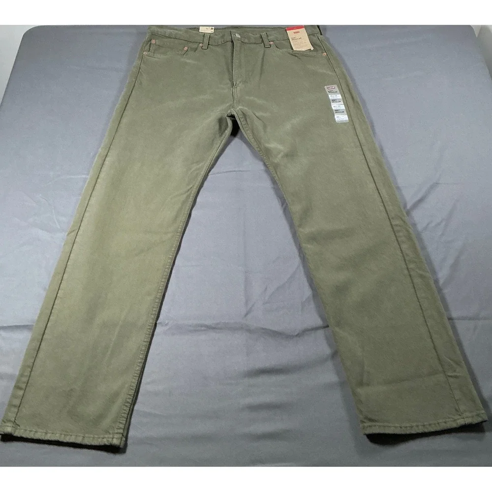 Levis 505 Regular Fit Mens 38x32 Olive Green Eco Ease Straight Leg Pants New
